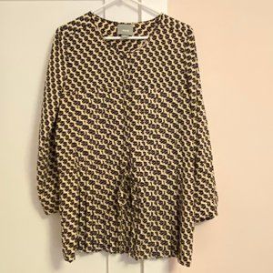 Anthropologie Maeve Cinchable Pleated Knee Length Dress Size S Tan/Black